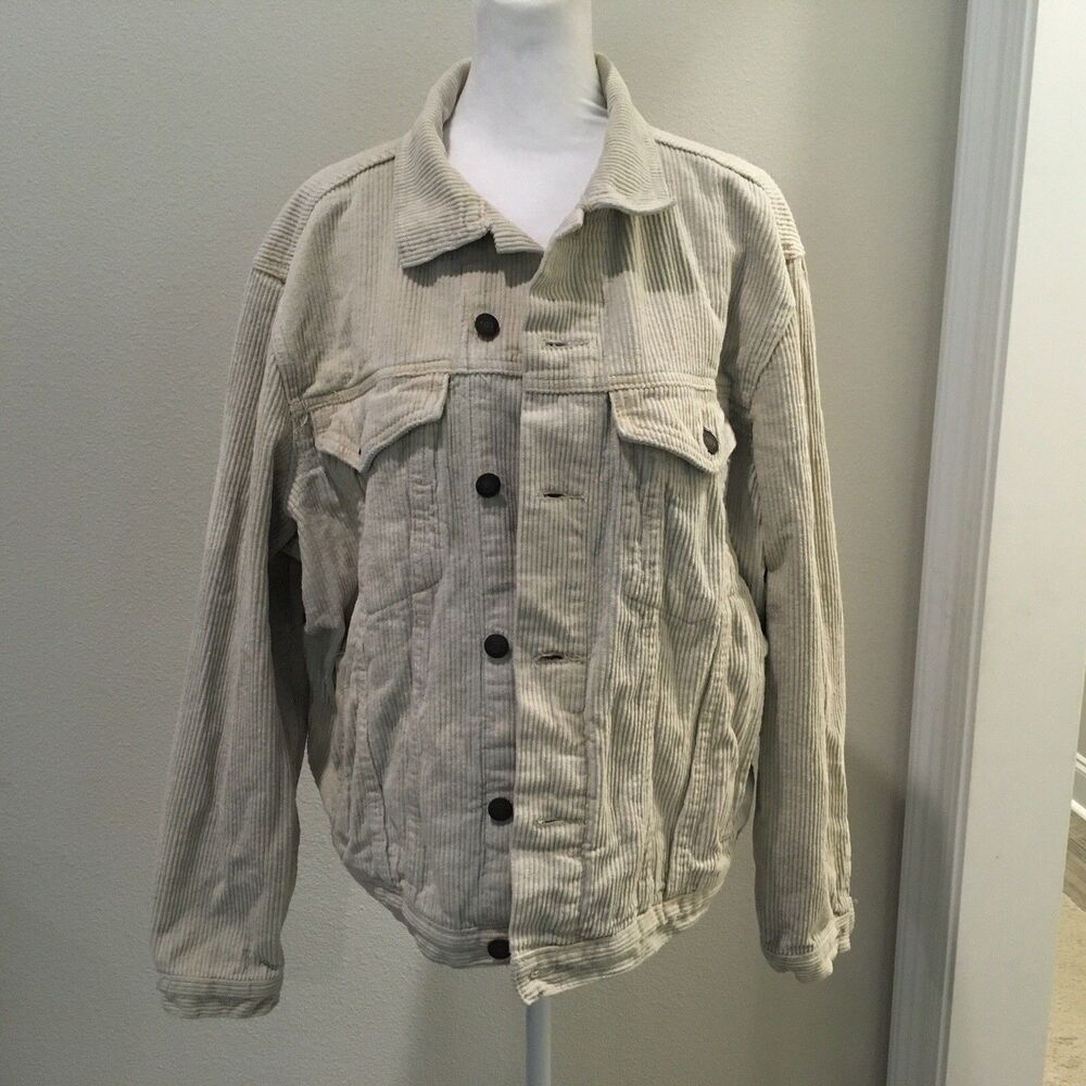 Princess Polly Womens Trucker Cream Corduroy Jacket Sz S Two Tone Color Runs Big